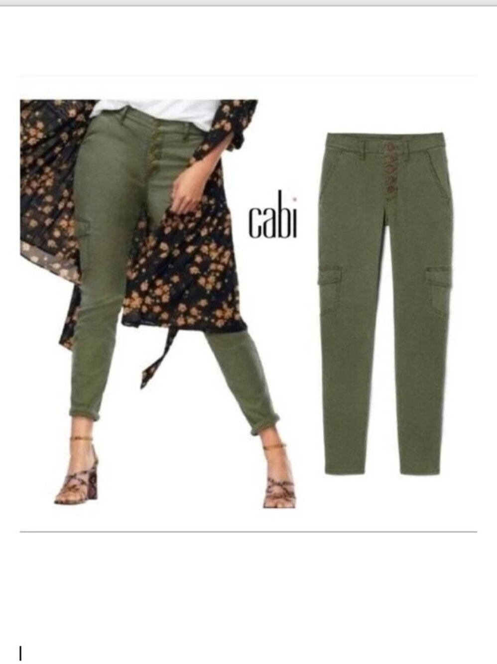 CAbi Women's 6 Cargo Skinny Ankle Pants Army Olive Green #5872